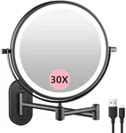 FUNTOUCH Rechargeable Wall Mounted Lighted Makeup Vanity Mirror 8 Inch Double Sided 1X 10X Magnifying Bathroom Mirror, 3 Color Lighting, Touch Dimming, Extended Arm 360 Rotation Light up Mirror Black