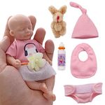 Reborn Baby Doll 6 Inch Silicone Girl Doll Mini Palm Doll Pink Suit Full Body Silicon Hand Made (1 Doll+2 Sets Clothes+Mini Doll) (Pink)