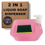 Global Local Liquid Soap Dispenser for Kitchen Dishwash Liquid Soap Dispenser for Kitchen Sink Dish Washer Box Kitchen Dispenser Liquid with Free Sponge(Pink)