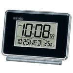 Seiko LCD Dual Alarm Calendar Clock, Plastic, Black