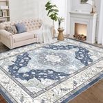 ROCYJULIN 8x10 Area Rugs for Living Room, Fluffy Faux Wool Area Rugs 8x10 for Bedroom, Medium-Pile 8x10 Rug with Non-Slip Backing, 8 x 10 Large Washable Carpet for High Traffic, Blue & Cream