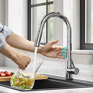 KRAUS Oletto Contemporary Single-Handle Touch Kitchen Sink Faucet with Pull Down Sprayer in Chrome, KTF-3104CH