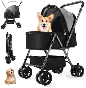 SWITTE Dog Stroller for Small Medium Dogs, Foldable Cat Pet Stroller with Reversible Handlebar, 4 Universal Wheels, Portable Puppy Dog Jogging Stroller with Waterproof Pad, Grey