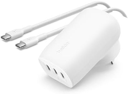 Belkin BoostCharge 3-Port USB-C Wall Charger with PPS 67W, USB-C PD 3.1 Enabled Fast Charging iPhone Charger for iPhone 15 Series, MacBook Pro, AirPods, Galaxy, and Other PD Enabled Devices – White