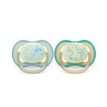 Philips Avent Ultra air Soother - 2 x Light, Breathable Glow-in-The-Dark Baby Soothers for Babies Aged 0-6 Months, BPA-Free with Steriliser Carry Case (Model SCF376/18)