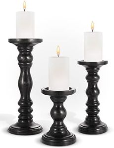 Large Candle Holders for Pillar Candles - Decorative Rustic Centerpiece Pillars Compatible with Battery-Operated Candles - Tall Farmhouse Wooden Candle Holders Pillar - Set of 3