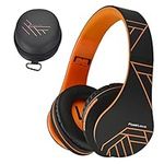 PowerLocus Bluetooth Over-Ear Headphones, Wireless Stereo Foldable Headphones Wireless and Wired Headsets with Built-in Mic, Micro SD/TF, FM for iPhone/Samsung/iPad/PC (Black/Orange)