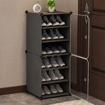 Owme 8-Door Shoe Rack for Home Plastic, Portable Shoe Rack with Dustproof Door for Heels/Slippers/Boots, DIY Multi-Purpose Shoe Rack Organizer, Shoe Storage Cabinet for Entryway - Black