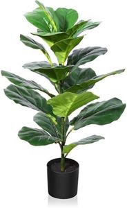 CROSOFMI Artificial Fiddle Leaf Fig Tree 35 Inch Fake Ficus Lyrata Plant with 28 Leaves Faux Plants in Pot for Indoor Outdoor House Home Office Garden Modern Decoration Perfect Housewarming Gift