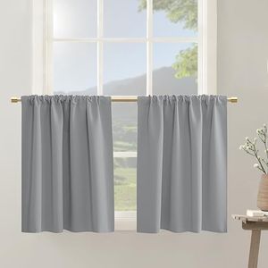 PANELSBURG Extra Wide Blackout Curtains for Small Bedroom Windows 2 Panels Thermal Insulated Light Grey Sun Blocking Short Room Darkening Blinds & Shades for Window Coverings,42 x 30 Inch Length