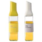 PRIME PICK 500ml Set of 2 Oil Dispenser Bottle – Leak-Proof Glass with Auto-Flip Cap, Stainless Steel Spout, Quick Oil Return, BPA-Free, 30cm Tall, Easy to Refill & Clean, Slim Grip, Transparent Body