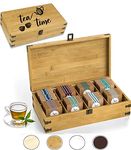 Zen Earth Inspired Bamboo Tea Organizer Box Chemical Free Eco-Friendly Big, Tall, Adjustable Cubbies Natural Wooden Storage Chest (8-Slot 14.3" x 8.1" x 4.2" with Tea Time design)