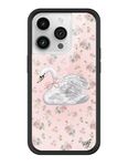 Wildflower Cases - Sweet Swan Case, Compatible with Apple iPhone 14 Pro | Pink, White, Swan, Trendy, Coquette, Floral - Protective Black Bumper, 4ft Drop Test Certified, Women Owned Small Business