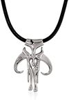 Star Wars Jewelry Unisex Mandalorian Symbol Stainless Steel Leather Cord Pendant Necklace, 24"