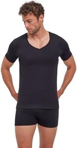 FALKE Men's Daily Comfort 2-Pack Deep V-Neck Undershirt, Skin-Friendly, Breathable, Egyptian Cotton, Ultra Soft, Black (Black 3000), XL, 2 Pieces