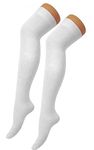 Over The Knee Thigh High Ladies Plain Cotton Lycra Socks Sox Fancy Party Sock (White, UK Size 4-6)