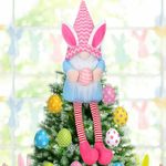 Large Easter Gnome Tree Topper 24 Inch Plush Gnome Swedish Tomte Ornament Treetop Scandinavian Gnome Easter Tree Topper Bunny Rabbit Hat for Home Easter Party Indoor Outdoor Decor