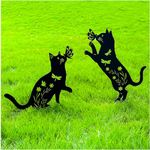 Cat Metal Decorative Garden Stakes Cat Gifts for Women/Mom/Men Cat Lovers Gifts Black Cat Silhouette Statues for Yard Art, Outside, Patio, Outdoor Decor, Garden Decorations, Lawn Ornaments, Set of 2