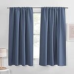 PONY DANCE Bedroom Curtains Drapes - Blackout Panels Home Fashion Solid Rod Pocket Curtain Blinds Home Decor Thermal Insulated Light Block, Wide 42 x Long 63 inches, Blue Haze, 1 Pair