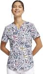 Cherokee Prints Women Scrubs Top V-Neck Print CK662, L, Feline Fierce