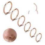 6pcs Hypoallergenic Nose Rings 20G 18G 16G 316L Surgical Steel Earrings Tragus Septum Piercing Nose Hoop Lip Rings Helix Cartilage Rook Earrings for Women Men 6/7/8/9/10/12mm (6PCS 18G Rose Gold)