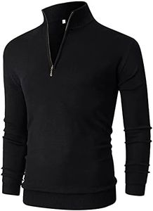 NITAGUT Mens Slim Fit Quarter Zip Mock Neck Polo Sweater Casual Long Sleeve Sweater and Turtleneck Pullover Black, Large