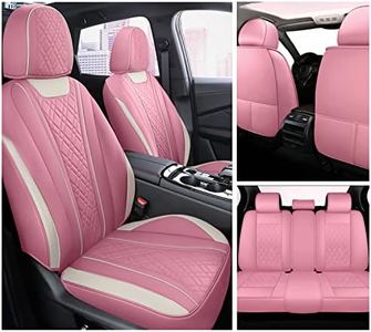 Car Seat Covers Full Set, Super Luxurious Heavy Duty Waterproof Leather Automotive Vehicle Cover for Cars SUV Pick-up Truck, Universal Non-Slip Seat Car Accessories (Full Set/Pink)