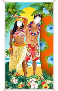 Hawaiian Party Decorations Photo Booth Backdrop Luau Couple Beach Party Decorations Fabric 92 x 183cm Beach Surf Aloha Tiki Bar Accessories Luau Party Decorations, Large Photo Booth Props Background