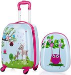 Costway 2 PCS Kids Carry On Luggage Set, 13” Backpack & 16”Large Rolling Suitcase w/Spinner Wheels & Cute Pattern, Hard Shell Travel Rolling Luggage with Backpack & Retractable Handle