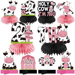 Holy Cow Im Two Birthday Decorations for Girl, Pink Cow 2nd Birthday Honeycomb Centerpiece Party Supplies, Moo Moo I'm Two Cow Themed 2 Year Old Birthday Table Toppers Sign Decor