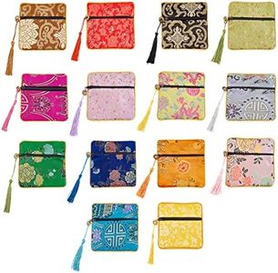 NBEADS 14 bolsas de seda para joyas, 14 colores chinos, brocado de seda, monedero, bolso bordado, bolsos bordados para monedas, almacenamiento de joyas, 11,5 x 11,5 cm