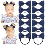 12 Pcs Girls Bows Hair Ties, School Hair Accessories Bow Bobbles Hair Bows and Elastics Hair Bands, Great Match for School Uniform (Navy)