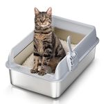 Eosarcu Enclosed Stainless Steel Cat Litter Box with Lid, XL Large Metal Litter Box for Big Cats, High-Sided Litter Pan Tray, Anti-Leakage, Non-Sticky, Easy Cleaning, Odor Control