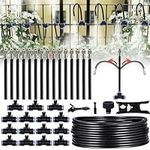 iBamso 15M Irrigation System Misting Cooling System with 15 Adjustable Misting Nozzles, Outdoor Spraying Cooling and Dust Reduction System for Patio,Garden,Parasol,Lawn,Greenhouse,Watering Irrigation