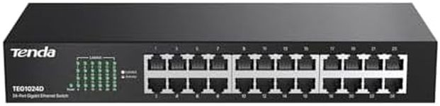 Tenda Switch 24 Port Gigabit LAN Switch 19 Inch Rack Mounting Network Switch (Plug and Play, Fanless, Metal Housing, Black) (TEG1024D)