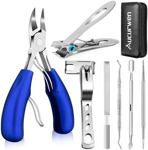 Toenail Clippers for Seniors Thick Toenails, Aucurwen Heavy Duty Toe Nail Clippers Adult Thick Nails Long Handle, Large Toenail Clippers for Thick Nails 7Pcs(Blue)