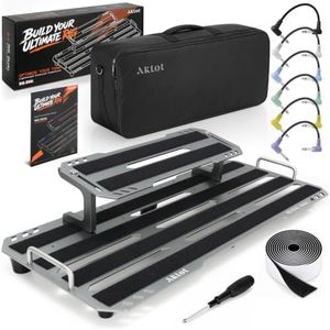 AKLOT Dual Tier Guitar Pedalboard: 26 × 11 inch and 15.75 × 5.5 inch, Removable Upper Deck Aluminum Pedal Board, with Thickened Carry Bag, Cables, Hook-and-Loop Fasteners, and Gift Box, Grey