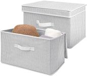 GRANNY SAYS Storage Bins with Handles, Fabric Storage Box with Lid, Stackable Storage Baskets with Lid, Clothes Storage Bins for Bedroom Mud Room Nursery Toy, White/Black, 2-Pack