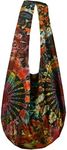 BTP! Tie Dye Sling Crossbody Shoulder Bag Purse Hippie Hobo Cotton Bohemian Colorful Firework (Double Side Firework Red VK10)