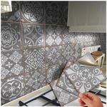 48 Grey Tile Stickers Victorian Moroccan Mosaic Style Tile Stickers Transfers Cover for 6x6 15 x 15cm Tile Kitchen Bathroom Stick On Wall Peel and Stick Tile Decals Shabby Chic Vintage Style