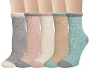 Loritta 5 Pairs Womens Fuzzy Socks Cozy Soft Fluffy Cute Cat Animal Winter Warm Slipper Socks Christmas Stocking Stuffers, C2- 5 Pairs Patchwork