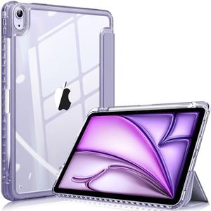 Fintie Hybrid Slim Case for iPad Air 5th Generation (2022) / iPad Air 4th Generation (2020) 10.9 Inch - [Built-in Pencil Holder] Shockproof Cover with Clear Transparent Back Shell, Violet