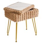 IBUYKE Rectangle Vanity Chair with Storage Space, Footrest Footstool Ottoman, Vanity Stool, Dressing Table Chair, with Anti-Slip Feet, for Makeup Room, Bedroom, Square grid pattern, Khaki WBD004K