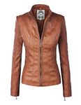 Made By Johnny MBJ WJC877 Womens Panelled Faux Leather Moto Jacket L Camel