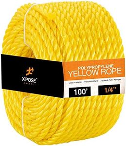 Yellow Twisted Polypropylene Rope - 1/4" Floating Poly Pro Cord 100 Ft - Resistant to Oil, Moisture, Marine Growth and Chemicals - Reduced Slip, Easy Knot, Flexible - by Xpose Safety