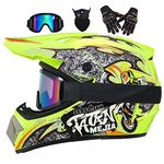 Youth Kid Motocross Helmet, Motorcycle ATV Off-Road Crash Helmet Full Face Helmet, Motocross Offroad Street Dirt Bike BMX MX Helmet, with Goggles Mask Gloves