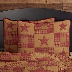 VHC Brands Ninepatch Star Hand Quilted Bedroom Decor, Standard Sham, Red, 21x27