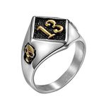 PAURO Mens Stainless Steel No. 13 Motorcycle Biker Ring Evil Skull Silver Gold Size Z+3