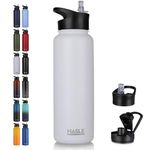 HASLE OUTFITTERS 40oz Stainless Steel Water Bottle, Vacuum Insulated Double Walled Leak Proof Sports Water Bottle with 2 Lids (Straw and Spout Lid) Thermo Mug Keep Cold and Hot(White,1)