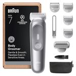Braun Series 7 Body Groomer for Men, Body & Pubic Hair Trimmer with Smartlight & SkinGuard, 8-in-1 Grooming Kit, Waterproof Electric Shaver for Sensitive Areas, 100 Min Runtime, BG7555 Grey